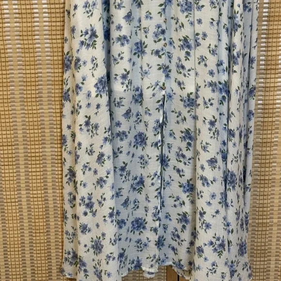 Indigo Rose Womens XL Floral Dress Lined Midi White Blue Cottagecore Fairycore - Picture 3 of 10